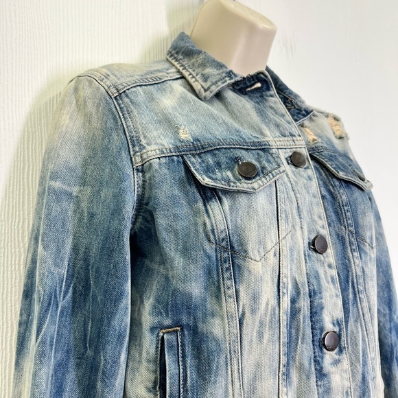 Express - Distressed Button Up Stonewashed Long Sleeve Jean Jacket Size XS - Picture 6 of 12